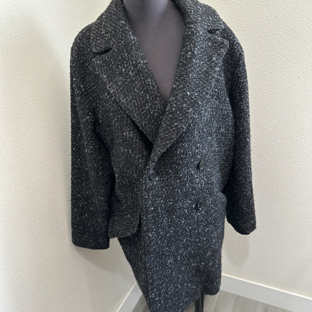 Mango Mng Buttoned Wool Blend Coat Herringbone Black Lined Sz M View 4